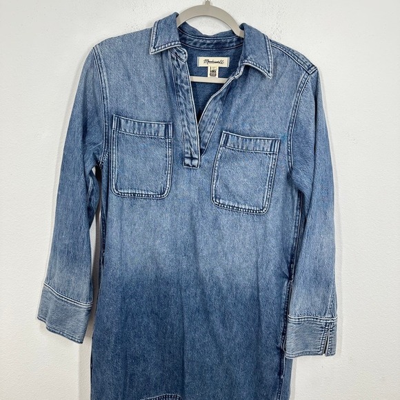 Madewell Denim Chambray V Neck Utility Dress Shirt Dress Blue Size XS NWT Boho - Picture 3 of 11